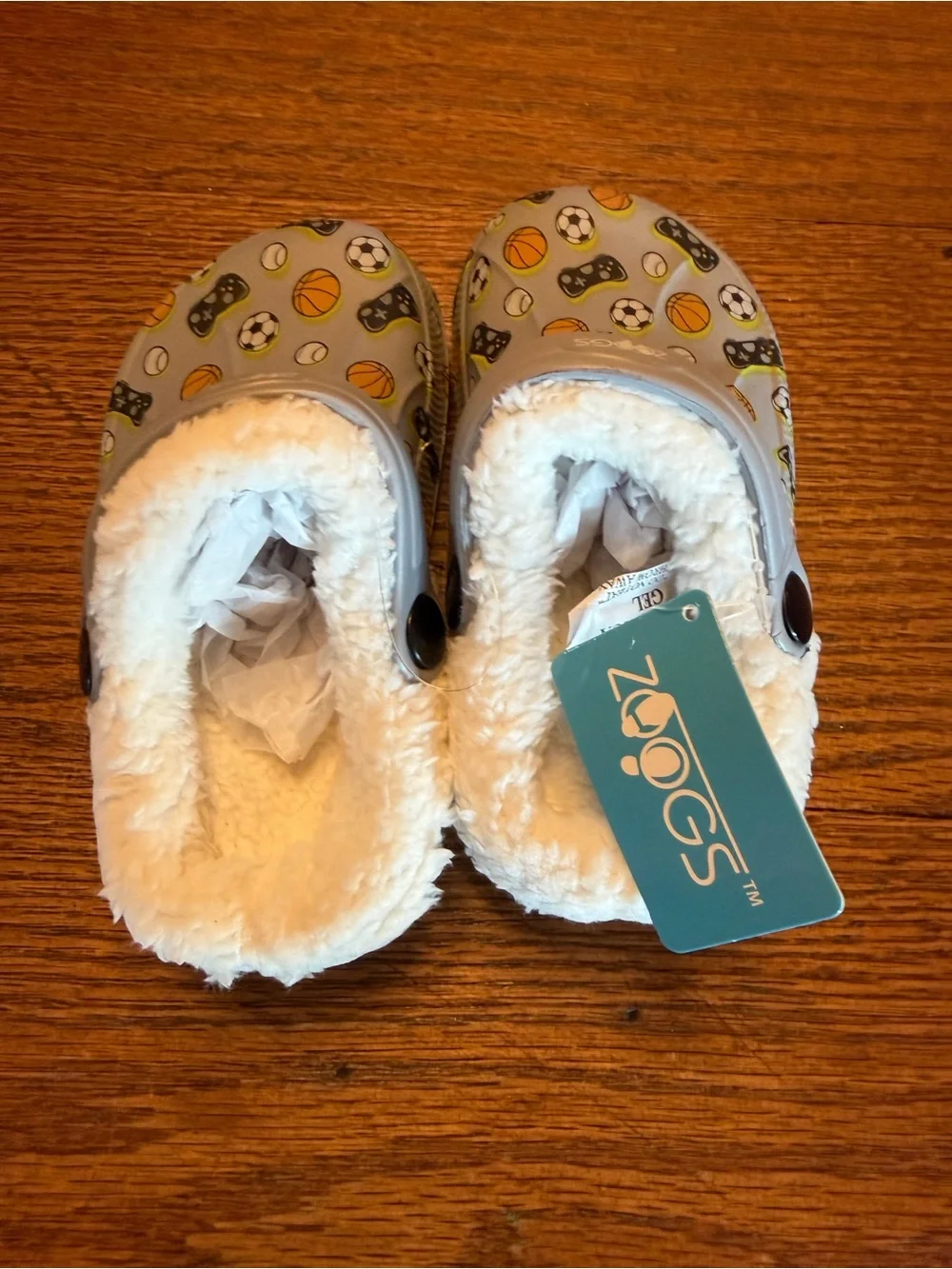 Zoggs Kids Light grey Plush-Lined Sports Print Slip-On Clogs